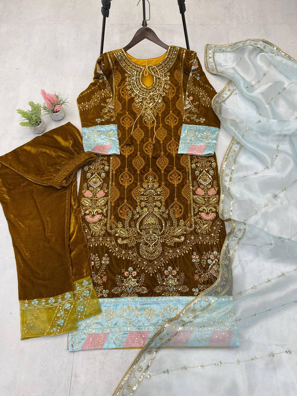 Sequence Embroidery Work  And Lace Work Suit With Dupatta