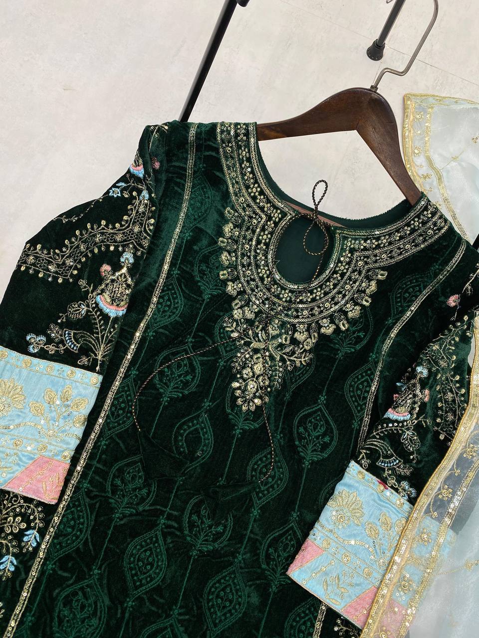 Sequence Embroidery Work  And Lace Work Suit With Dupatta