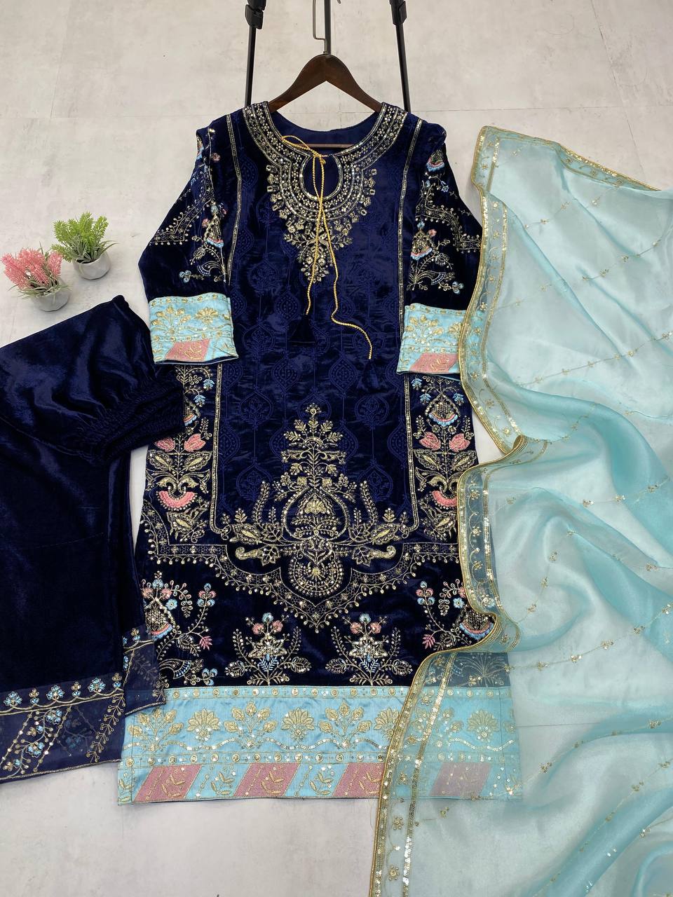 Sequence Embroidery Work  And Lace Work Suit With Dupatta