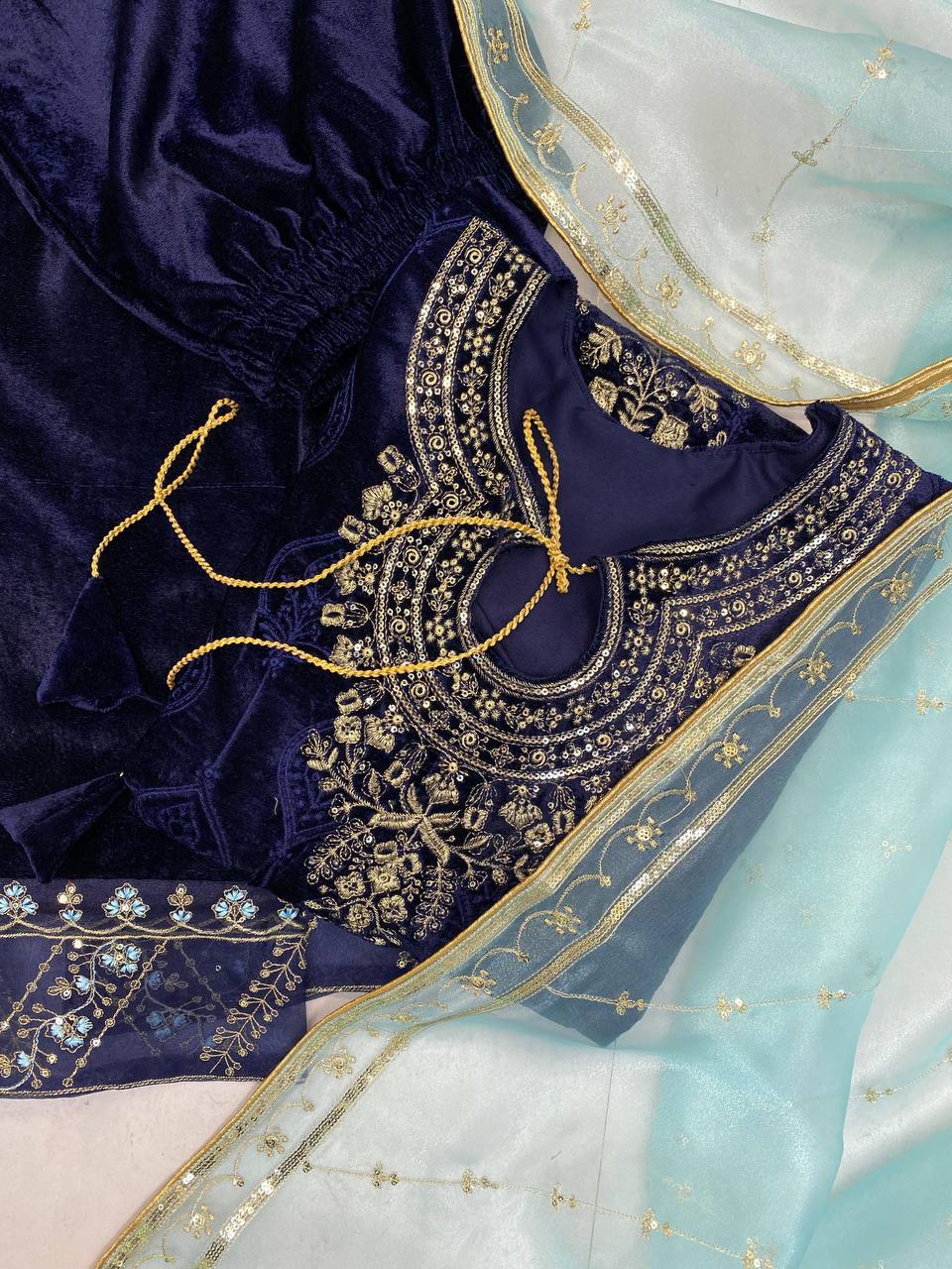 Sequence Embroidery Work  And Lace Work Suit With Dupatta