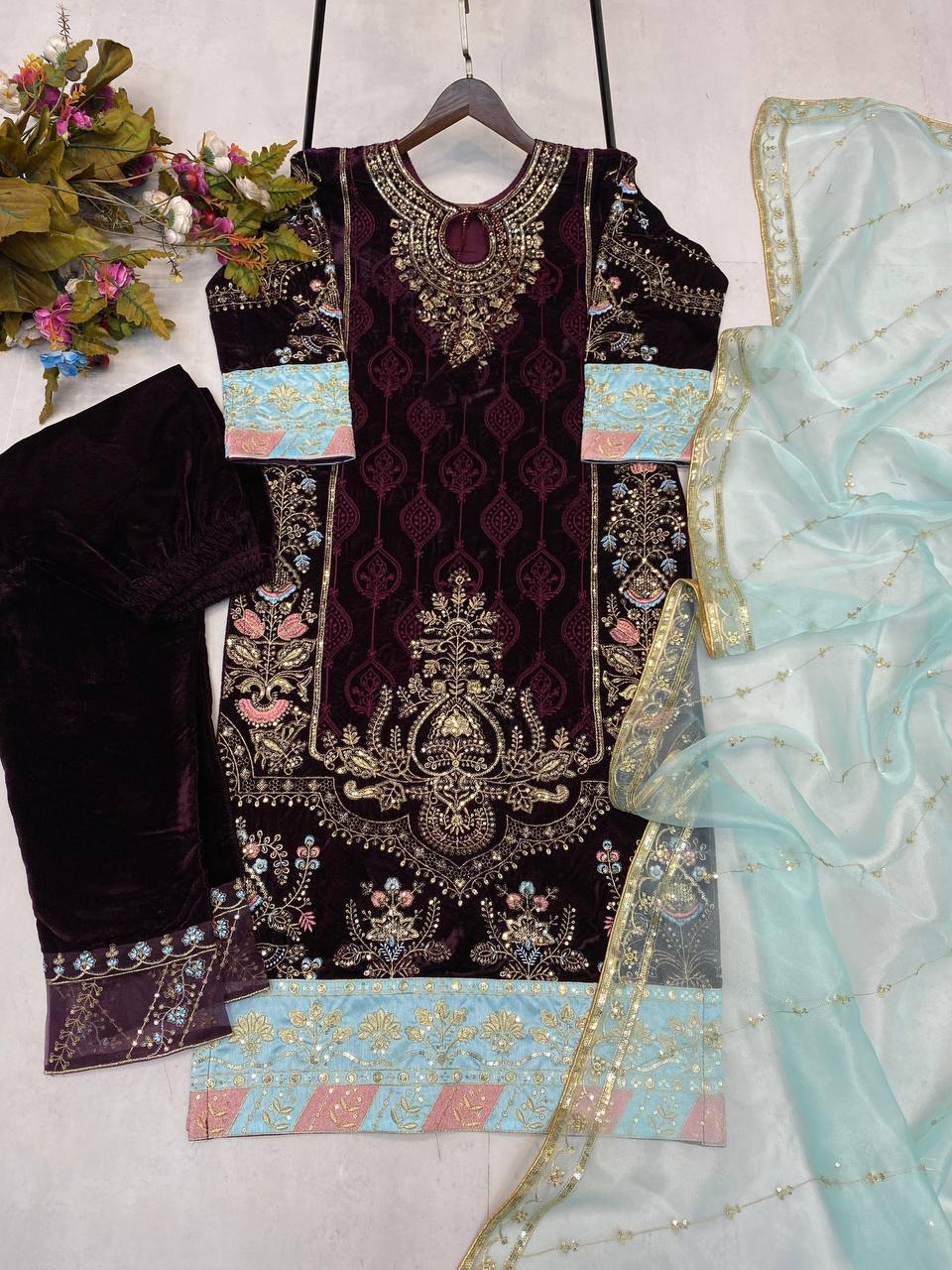 Sequence Embroidery Work  And Lace Work Suit With Dupatta