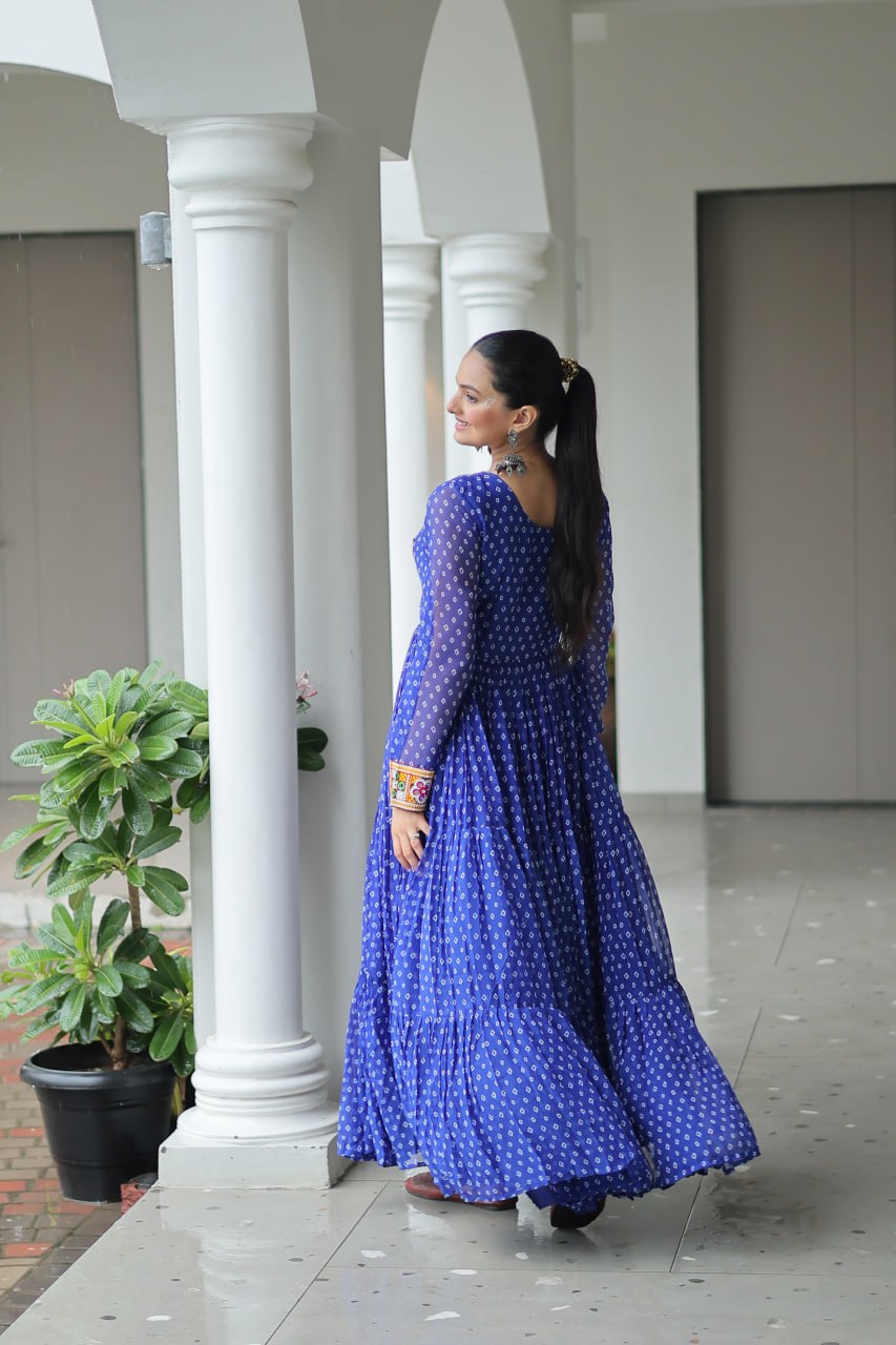 Navratri Special Faux Georgette Bandhani Print Work Gown