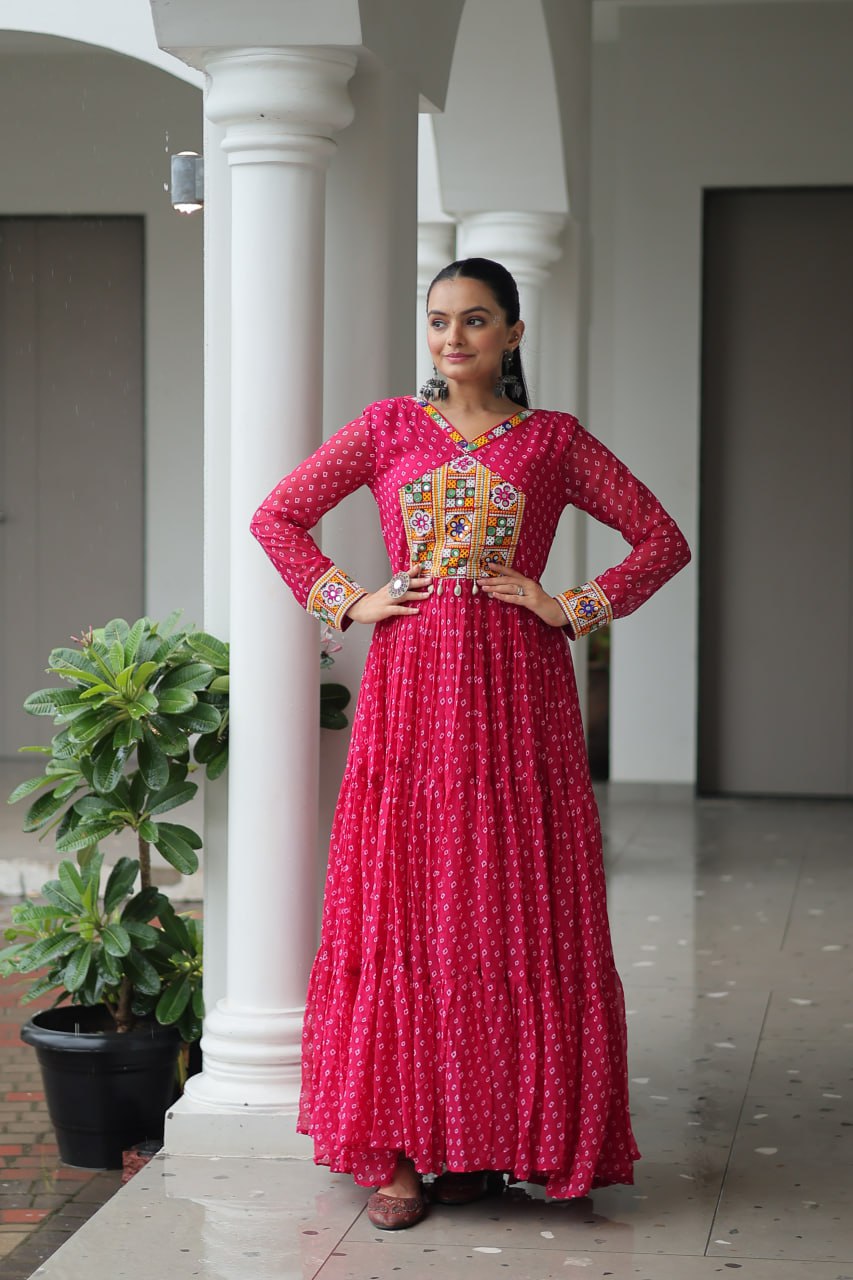Navratri Special Faux Georgette Bandhani Print Work Gown