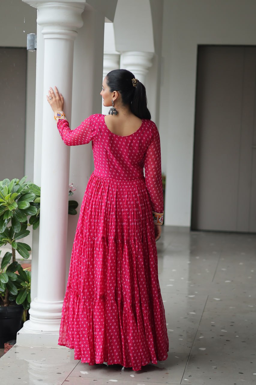 Navratri Special Faux Georgette Bandhani Print Work Gown