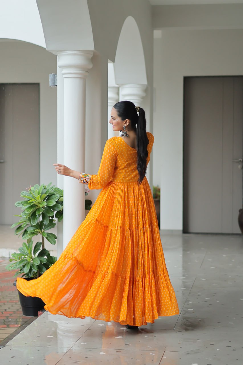 Navratri Special Faux Georgette Bandhani Print Work Gown