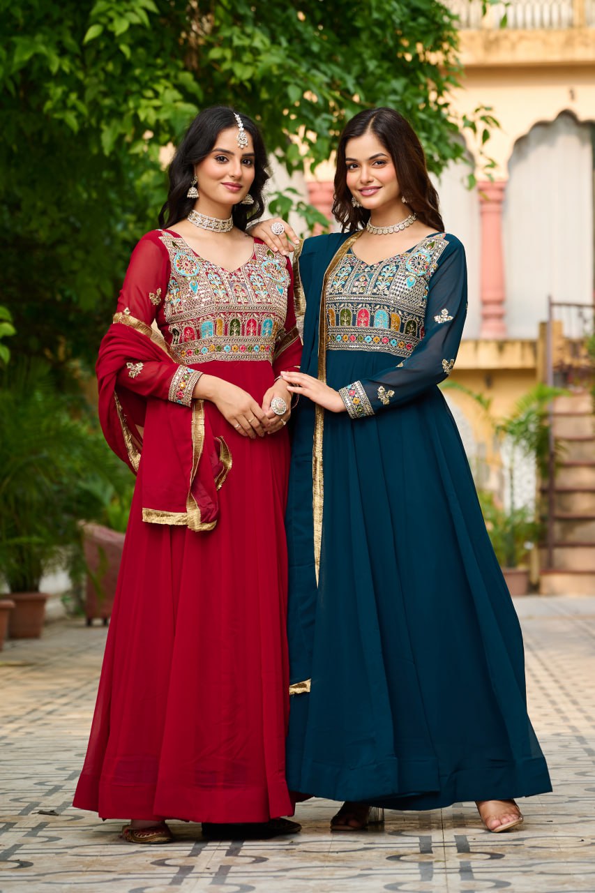 Festival Special Faux Blooming Sequence & Thread Work Gown