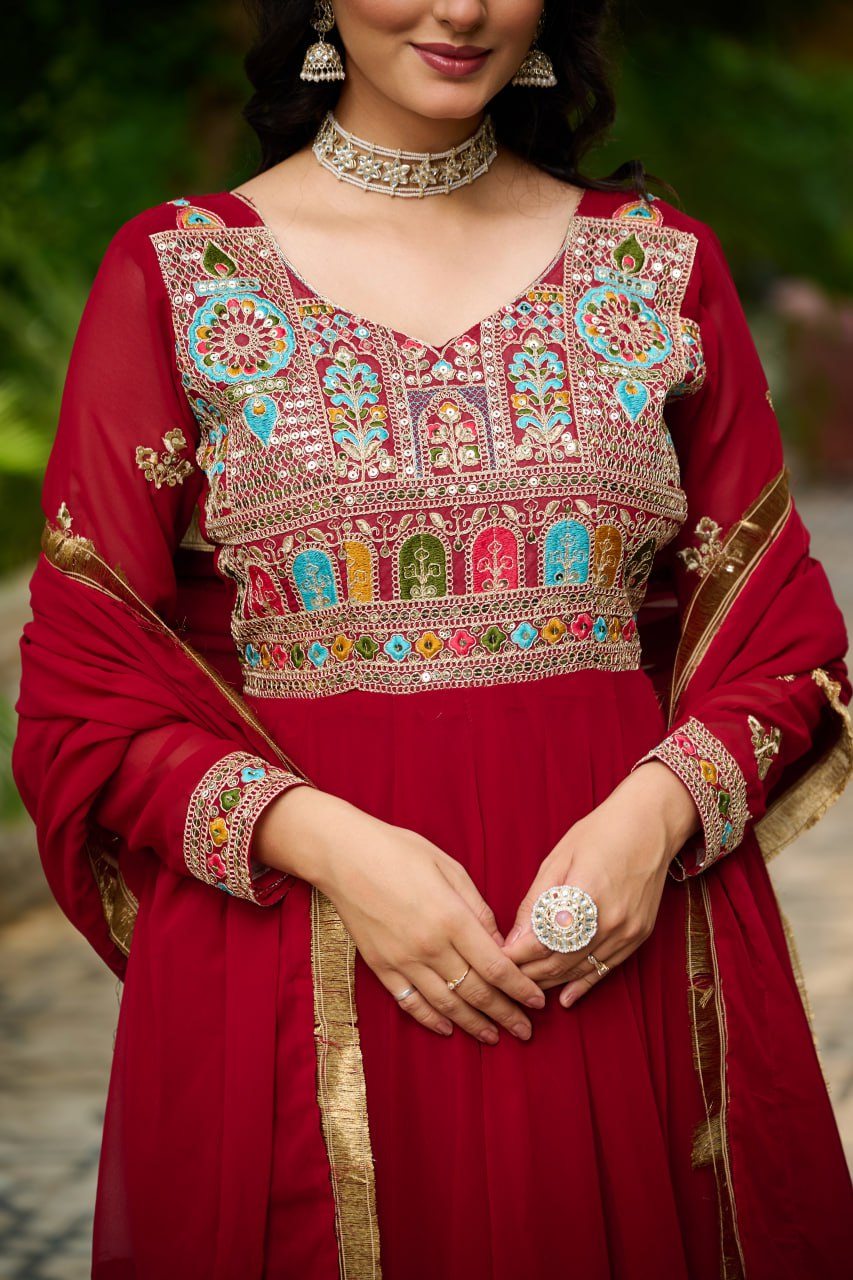 Festival Special Faux Blooming Sequence & Thread Work Gown