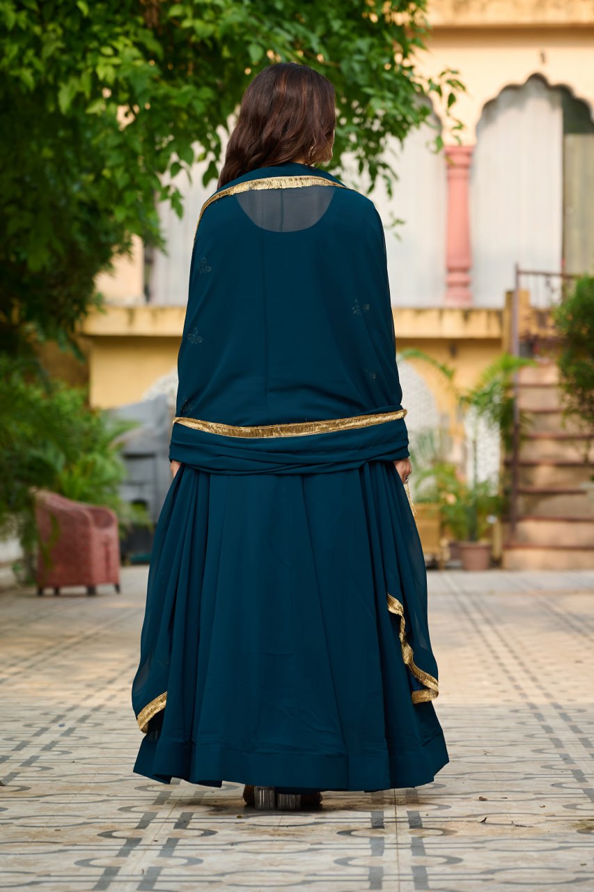 Festival Special Faux Blooming Sequence & Thread Work Gown