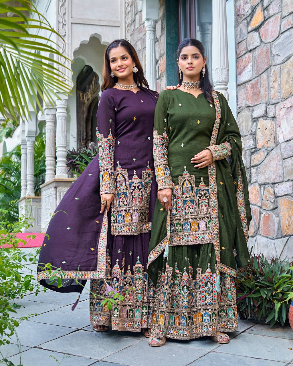 Pure Chinon Silk Heavy Embroidery Work Top Plazzo