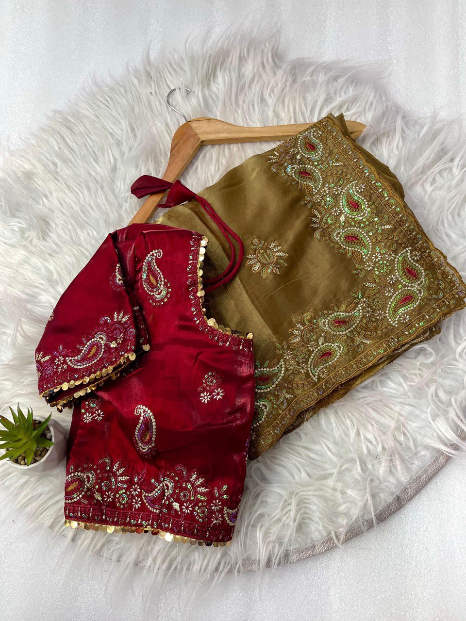 Jimmy Chu Saree With Full Stitched Blouse In Handwork