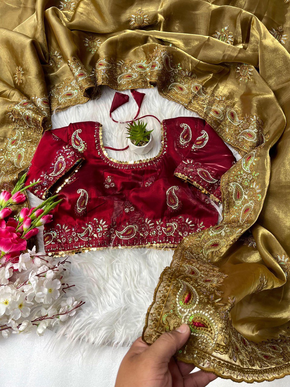 Jimmy Chu Saree With Full Stitched Blouse In Handwork