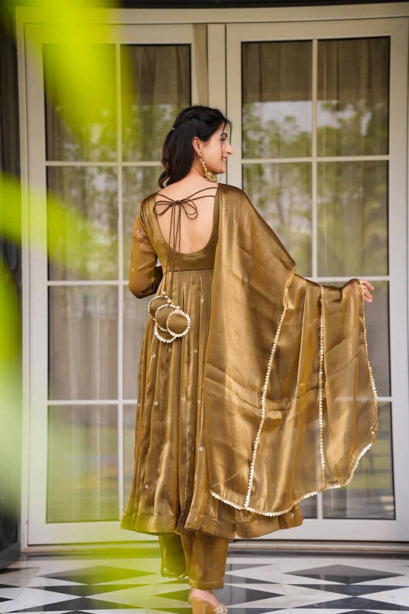 Brown Color Jimi Choo Thread Work Anarkali – Sasta Bazzar