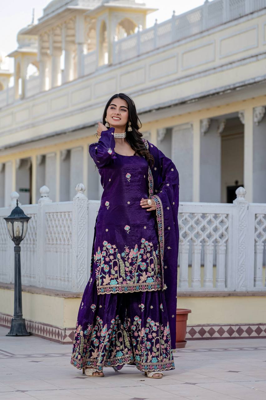 Gold Crush With Dual Sequins Embroidery Work Kurti Plazzo