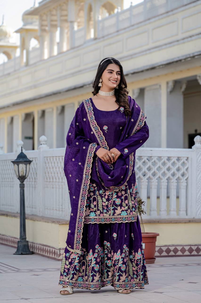 Gold Crush With Dual Sequins Embroidery Work Kurti Plazzo