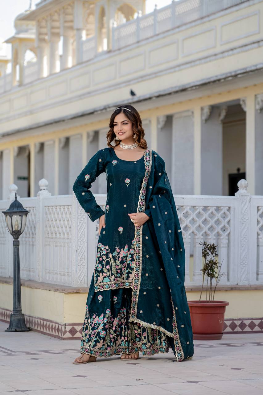 Gold Crush With Dual Sequins Embroidery Work Kurti Plazzo