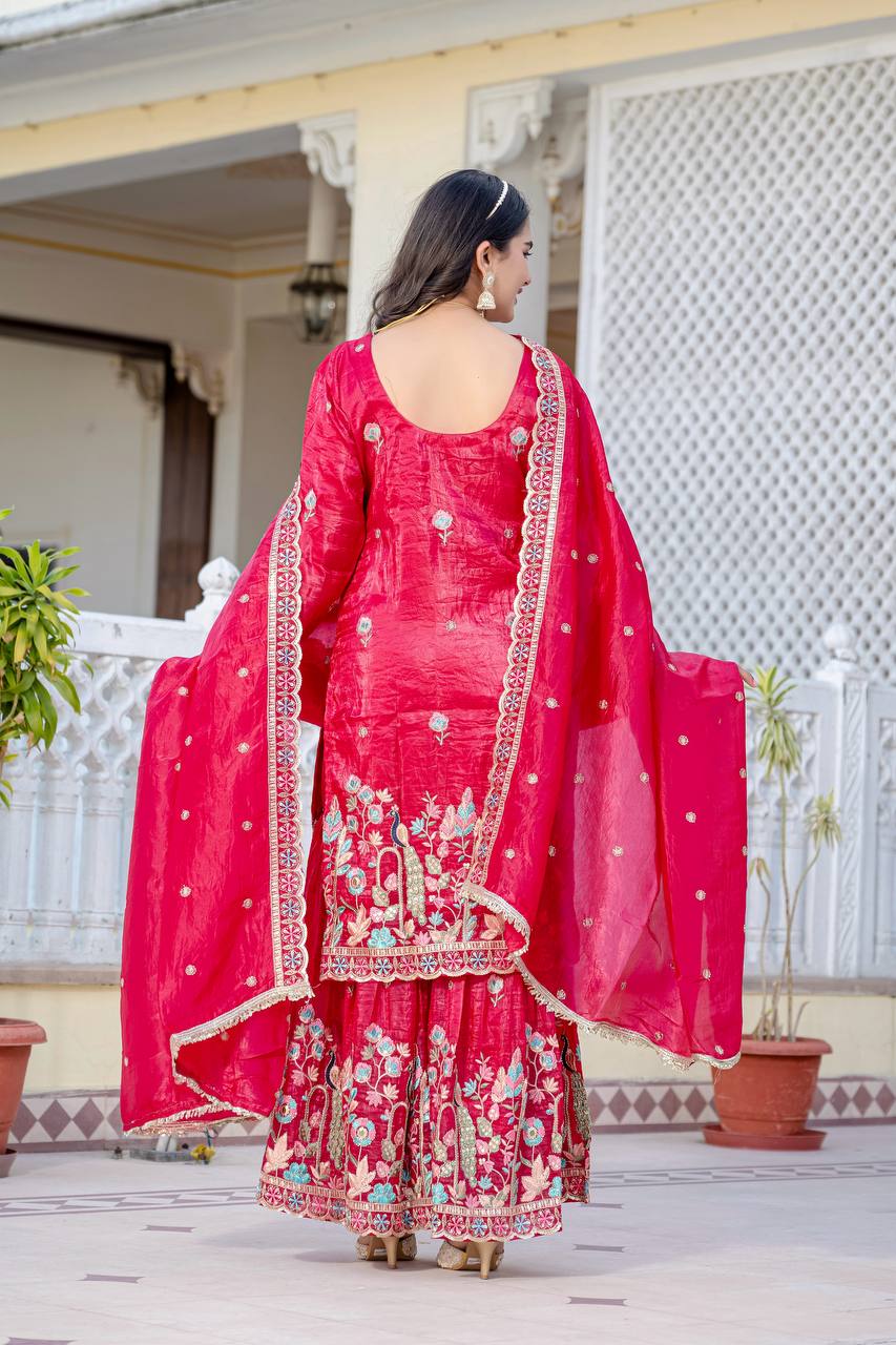 Gold Crush With Dual Sequins Embroidery Work Kurti Plazzo