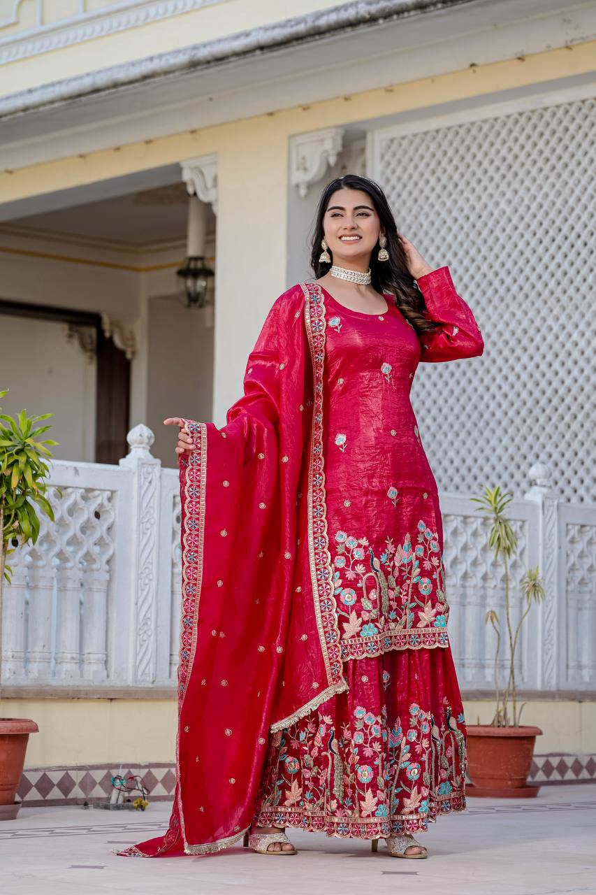 Gold Crush With Dual Sequins Embroidery Work Kurti Plazzo