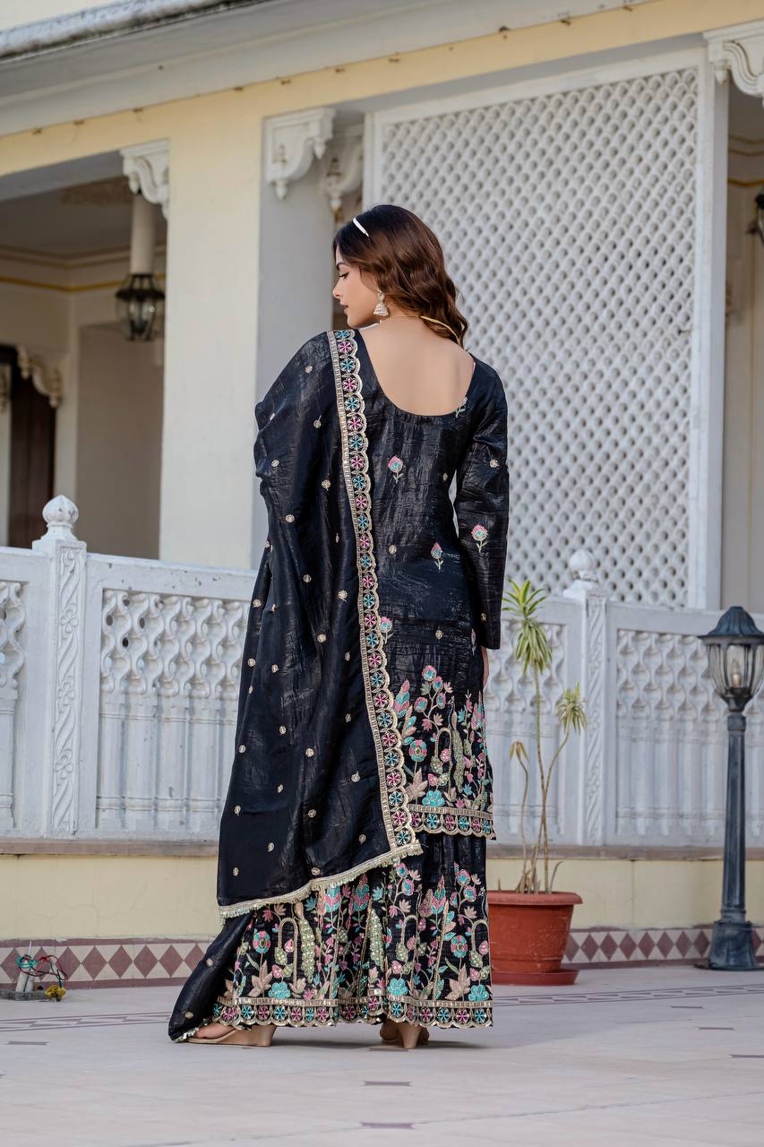 Gold Crush With Dual Sequins Embroidery Work Kurti Plazzo