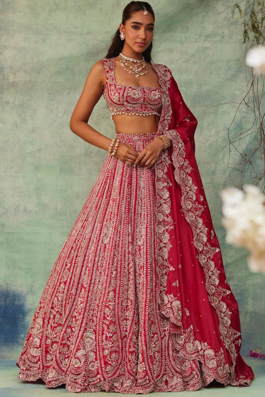 Premium Boomer Silk Embellished And Thread Embroidery Work Lehenga