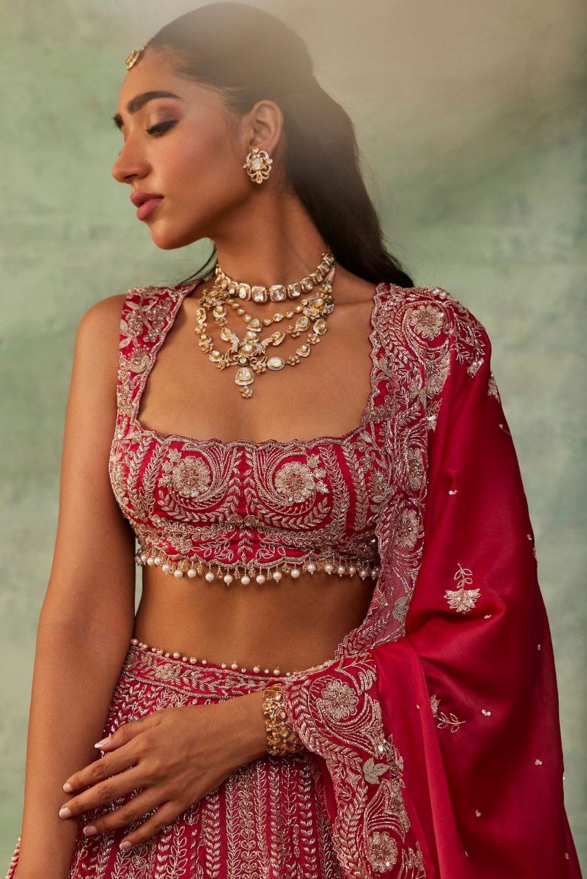 Premium Boomer Silk Embellished And Thread Embroidery Work Lehenga