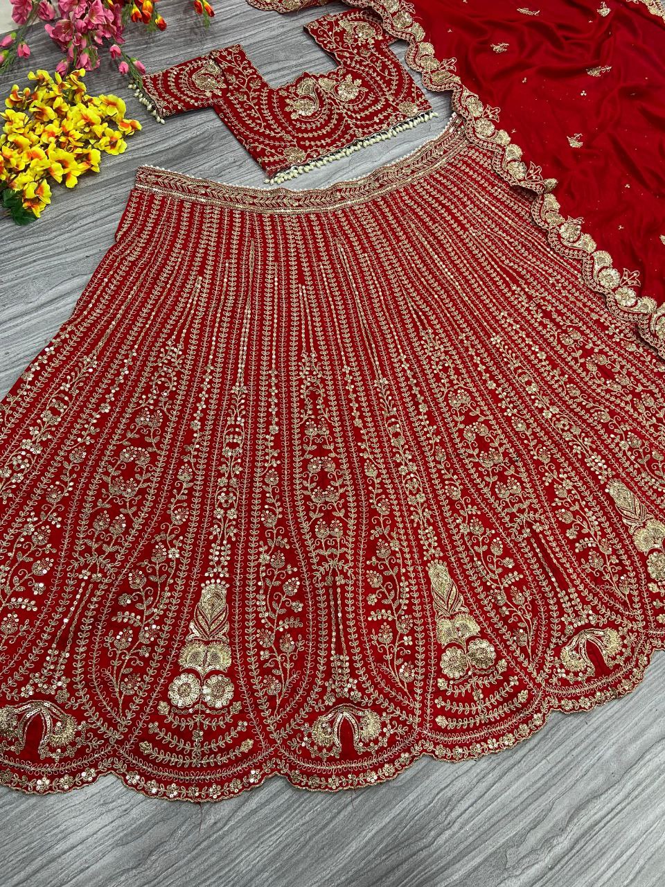 Premium Boomer Silk Embellished And Thread Embroidery Work Lehenga