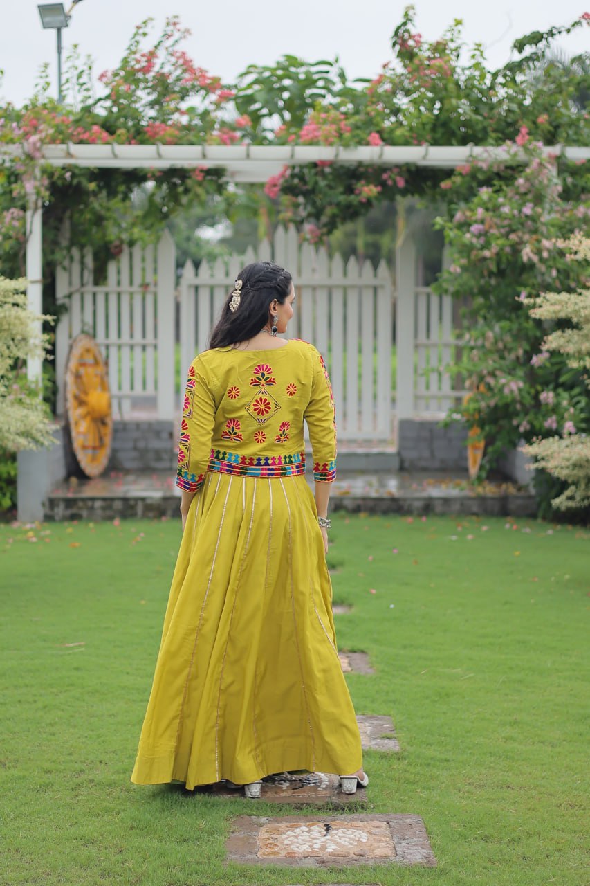 Navratri Special Roman Fabric Attractive Gota Patti Lace Work Lehenga