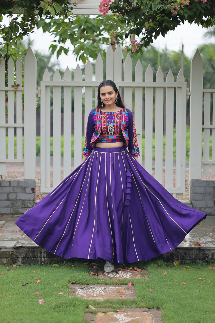 Navratri Special Roman Fabric Attractive Gota Patti Lace Work Lehenga