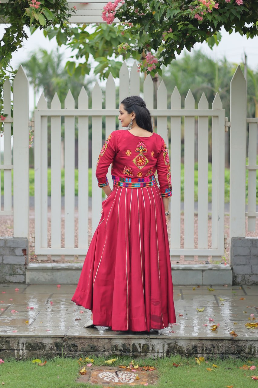 Navratri Special Roman Fabric Attractive Gota Patti Lace Work Lehenga