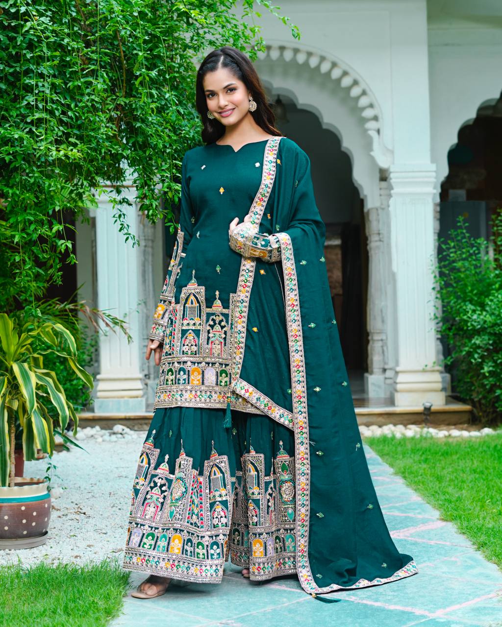 Pure Chinon Silk Heavy Embroidery Work Top Plazzo