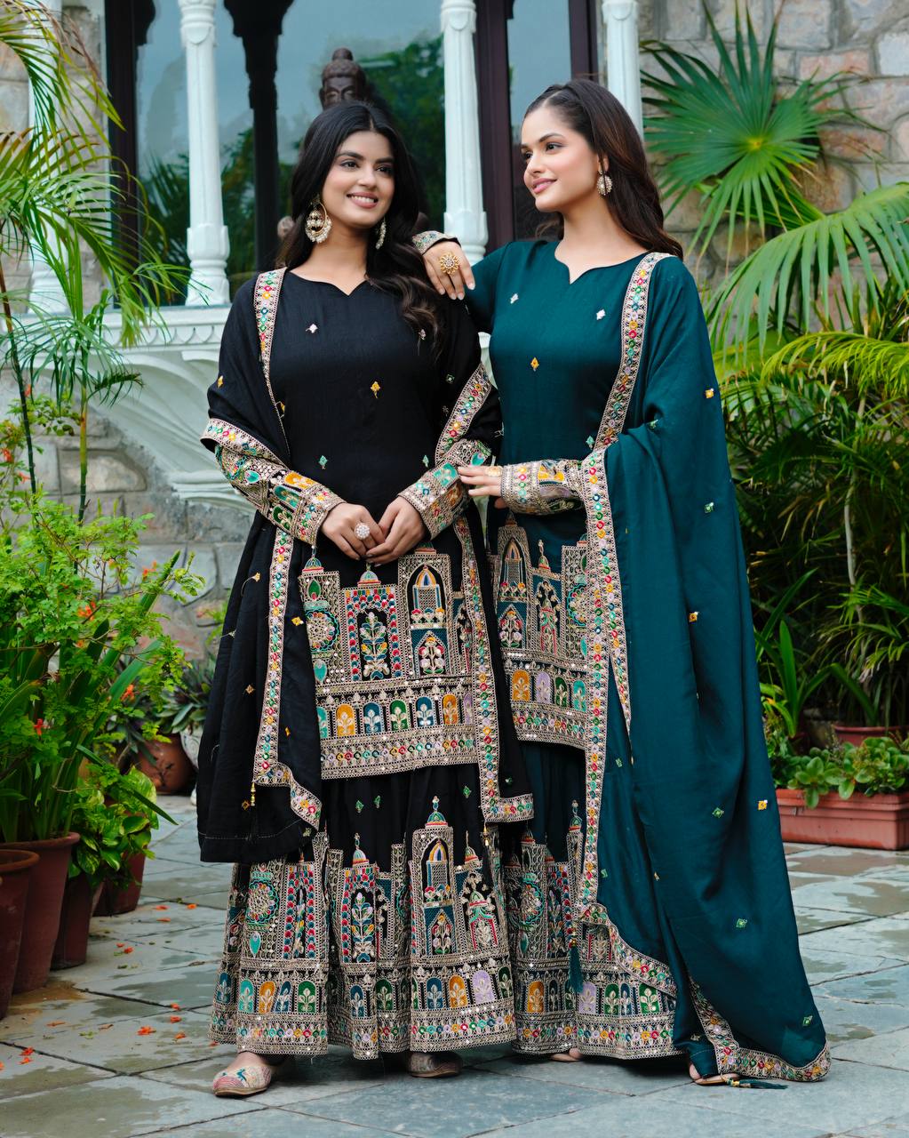 Pure Chinon Silk Heavy Embroidery Work Top Plazzo