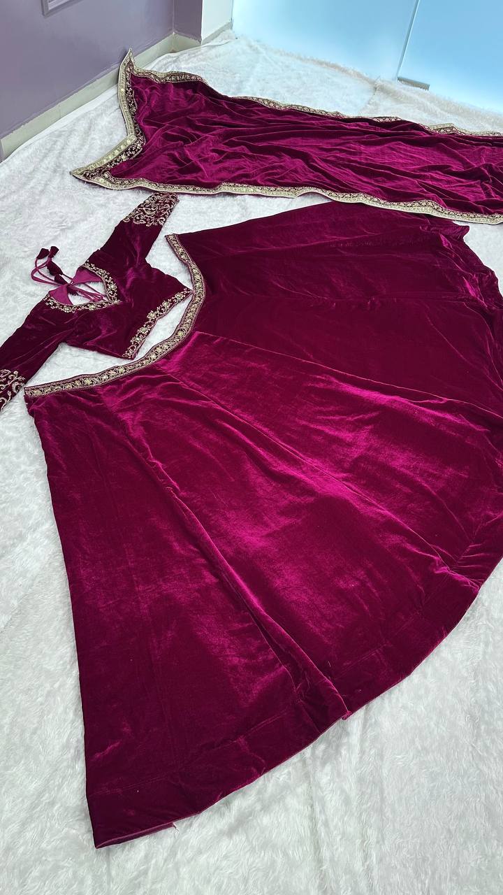 Elevate your style with our sequence embroidered velvet Lehenga