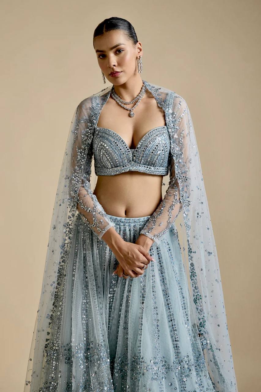 Net And Sequence work With Semi Stitched With Cancan Lehenga