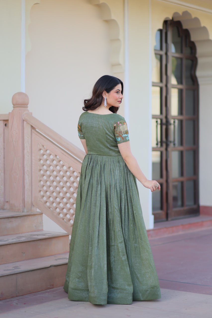 Silver Crunchy Embroidery Work With Canvas Patta Gown