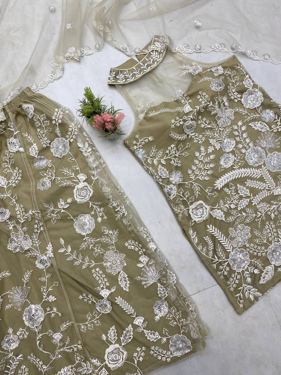 Sparkling Butterfly Net Embroidered Suit Set