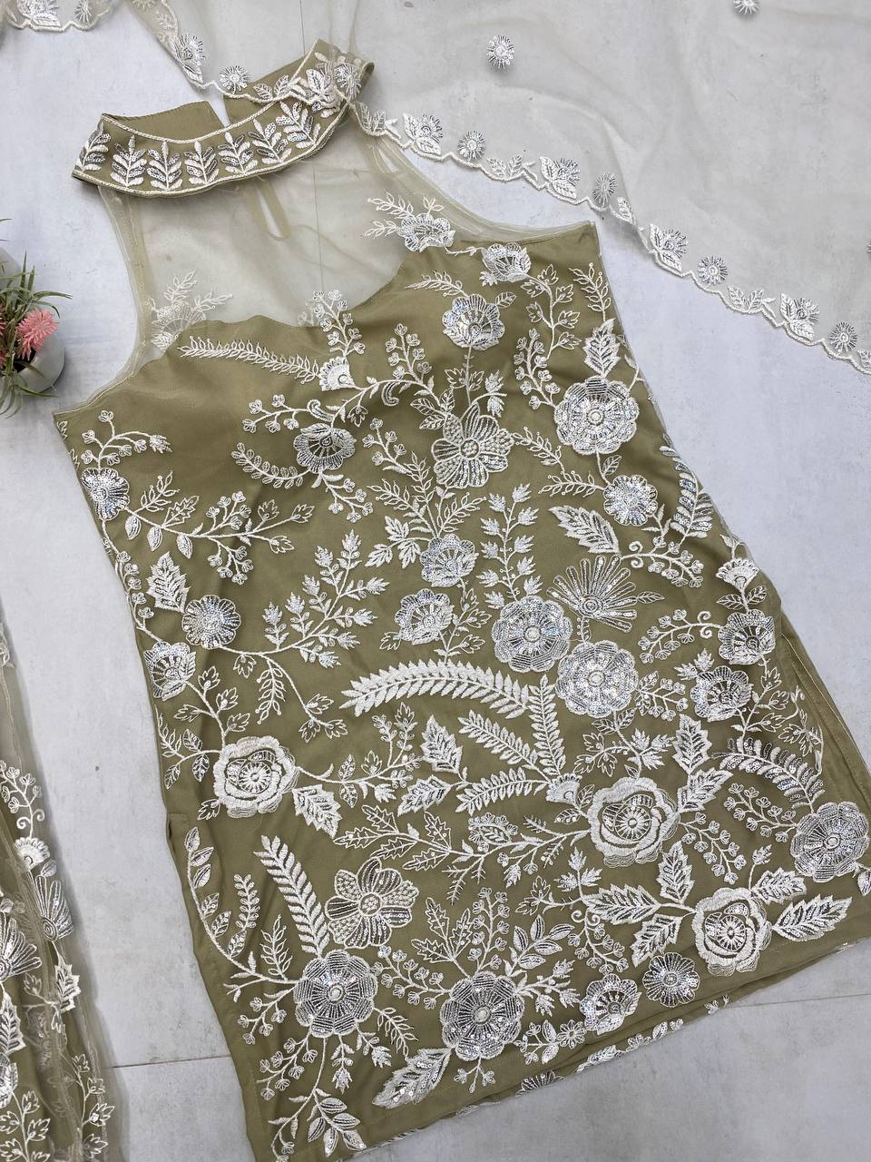 Sparkling Butterfly Net Embroidered Suit Set