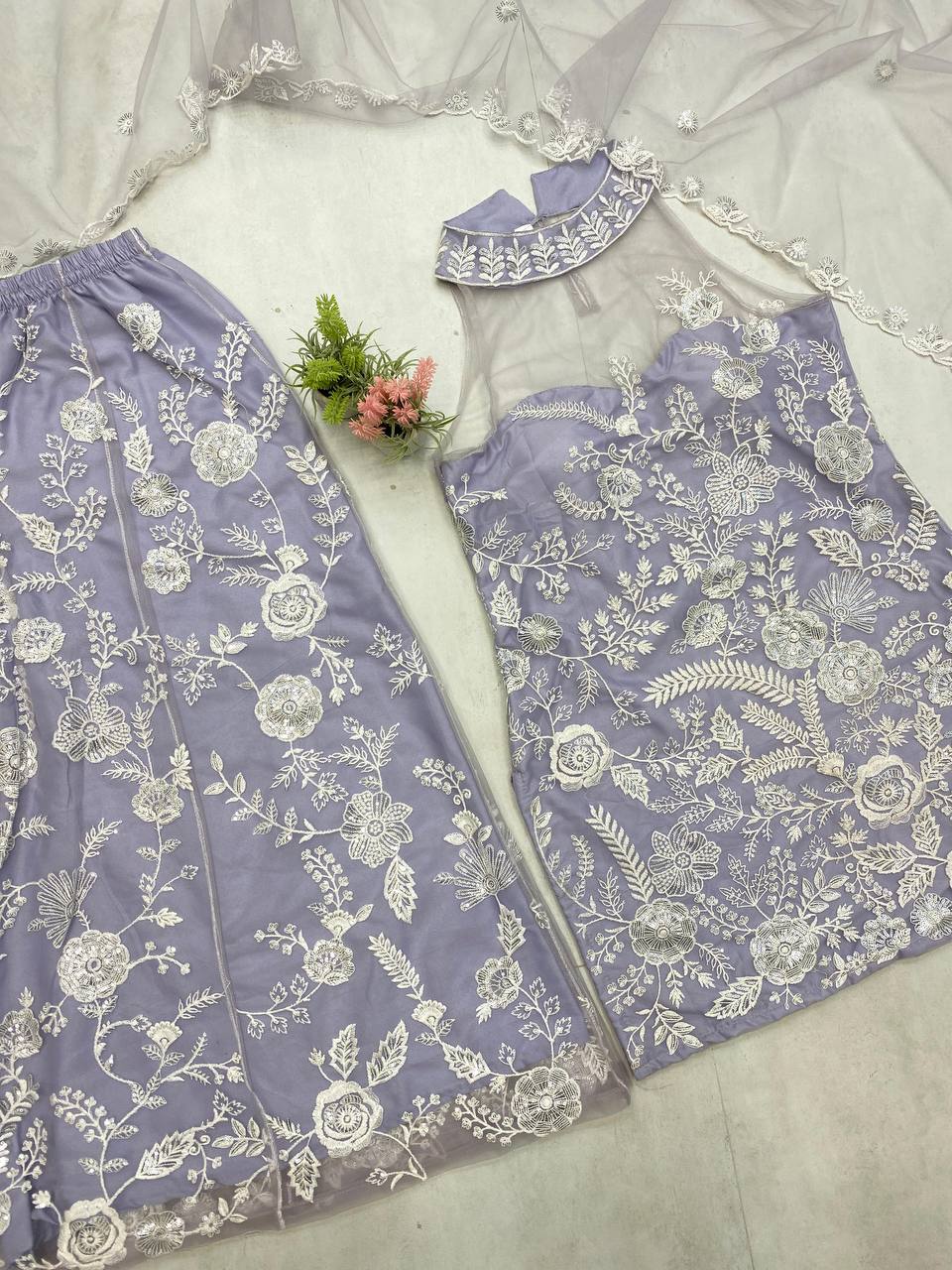 Sparkling Butterfly Net Embroidered Suit Set