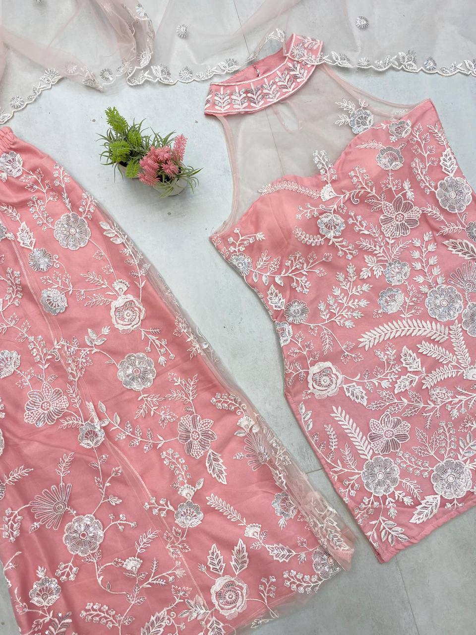 Sparkling Butterfly Net Embroidered Suit Set