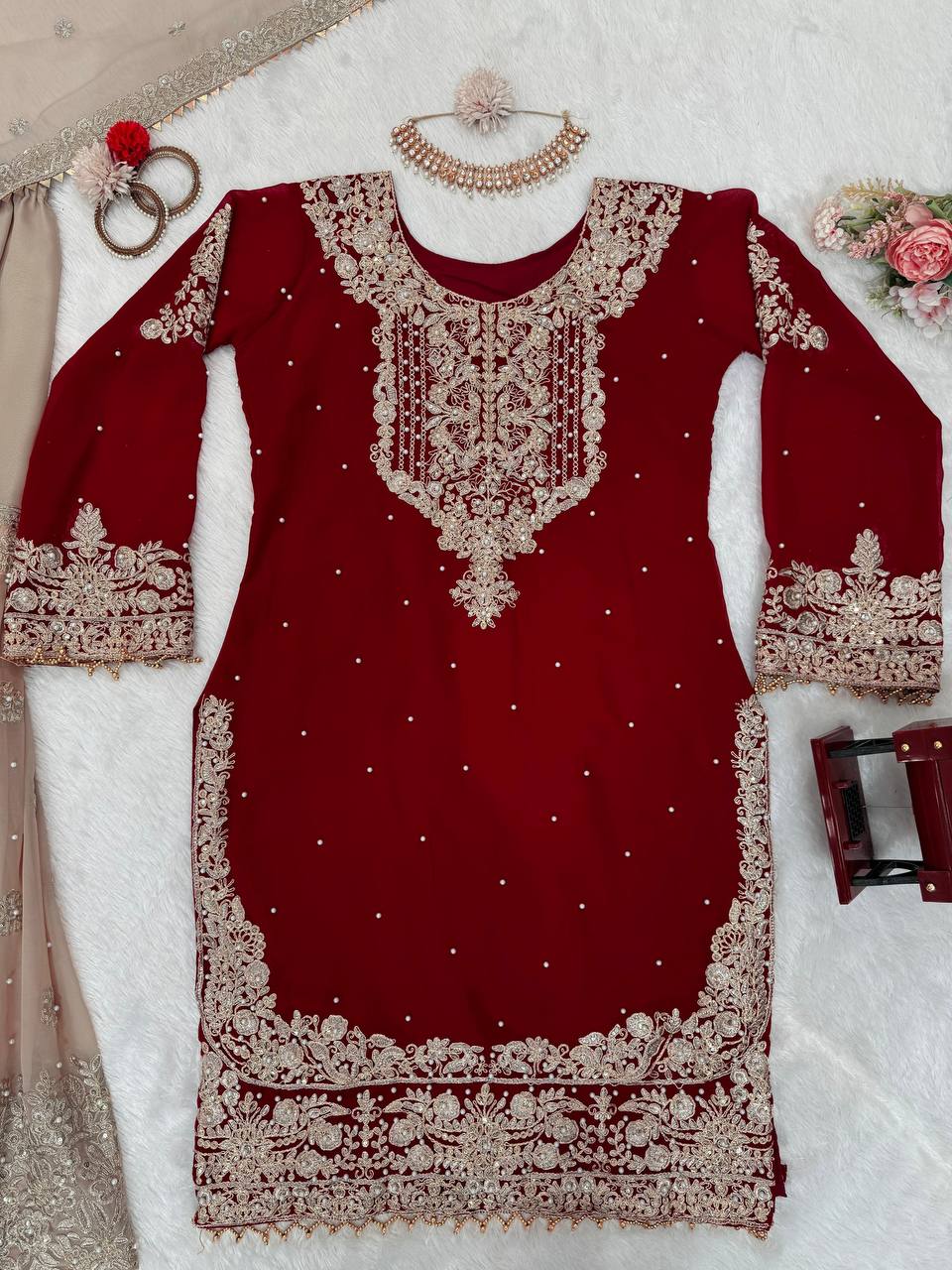 Faux Georgette with inner Coding & Sequnce with Pearl work Suit