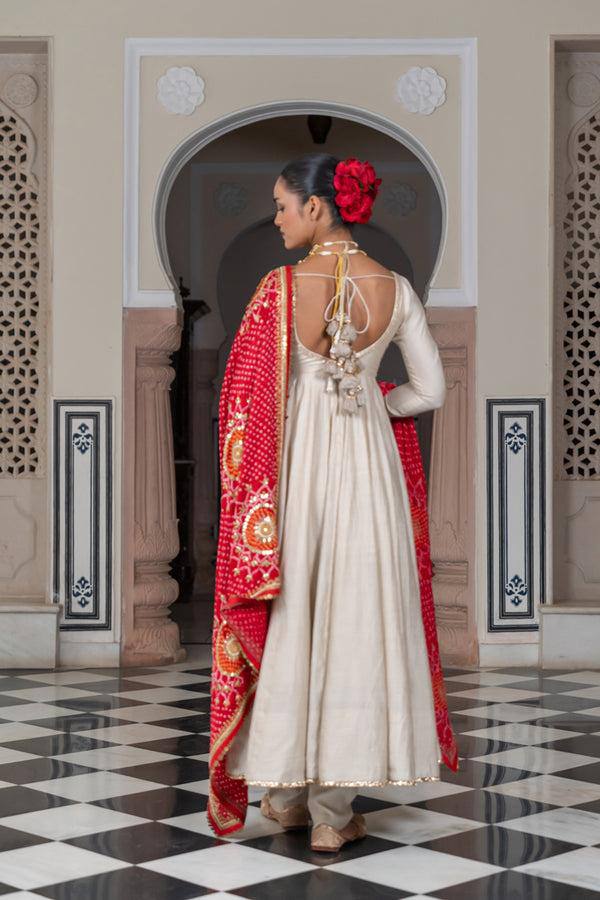 Cream Color Chinon Fabric With Latkan Work Gown