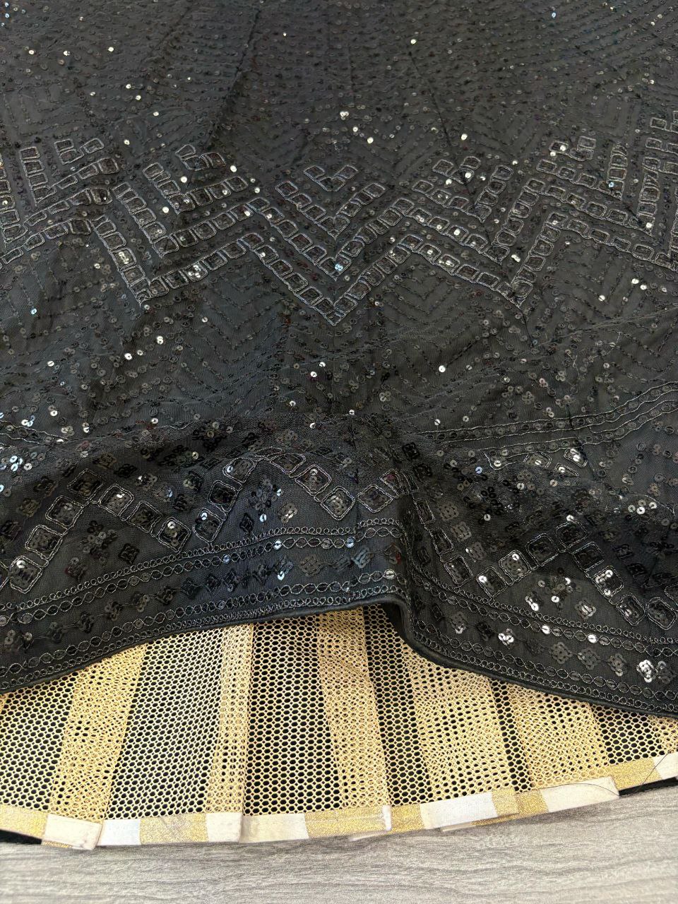 Premium Net Embellished Thread Embroidery Work Lehenga