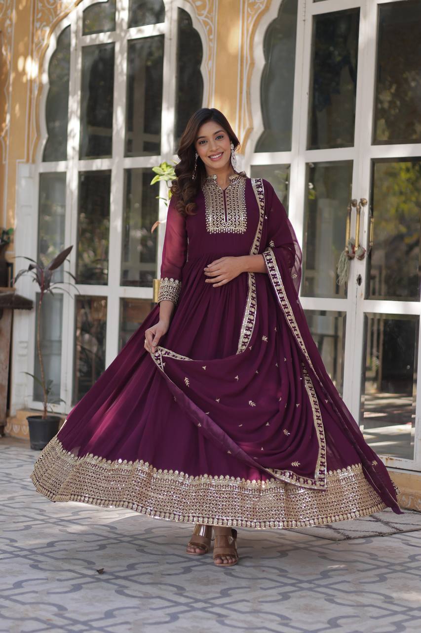 Florely Women's Embroidered Georgette Anarkali Gown