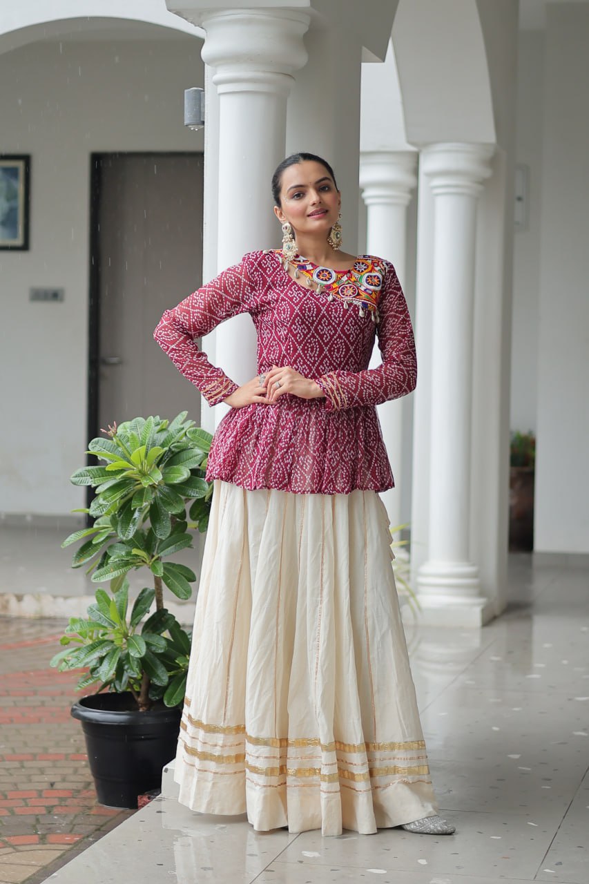 Navratri Special Kora Cotton Attractive Gota Patti Lace Top Lehenga