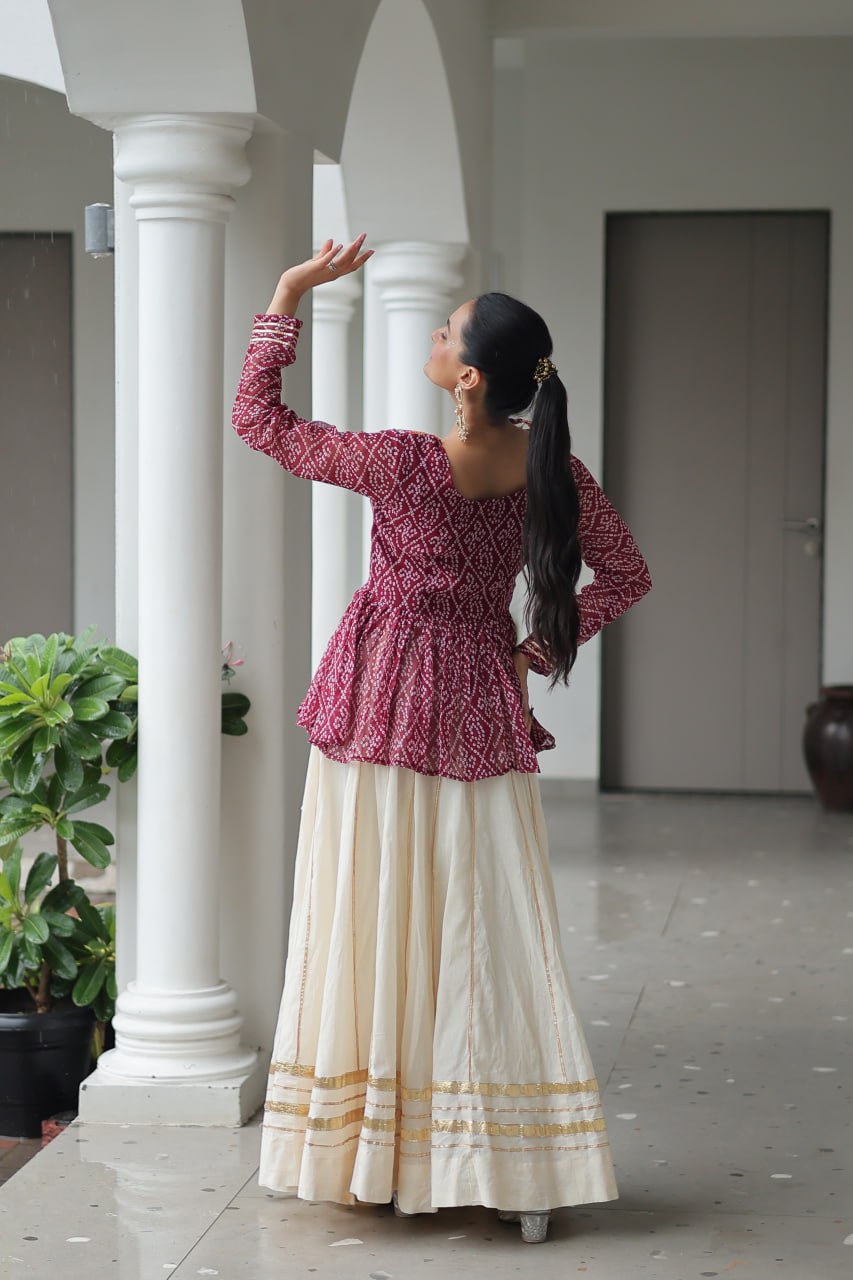 Navratri Special Kora Cotton Attractive Gota Patti Lace Top Lehenga