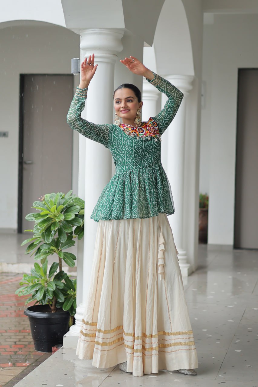 Navratri Special Kora Cotton Attractive Gota Patti Lace Top Lehenga
