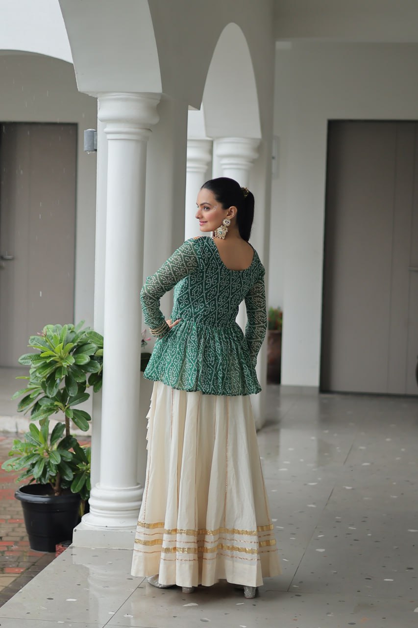 Navratri Special Kora Cotton Attractive Gota Patti Lace Top Lehenga