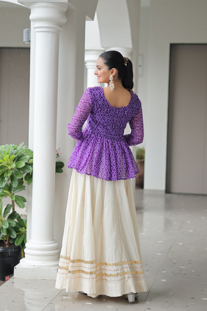 Navratri Special Kora Cotton Attractive Gota Patti Lace Top Lehenga