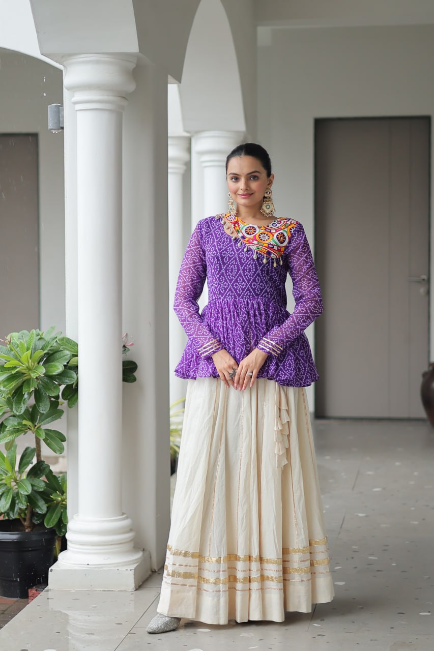 Navratri Special Kora Cotton Attractive Gota Patti Lace Top Lehenga