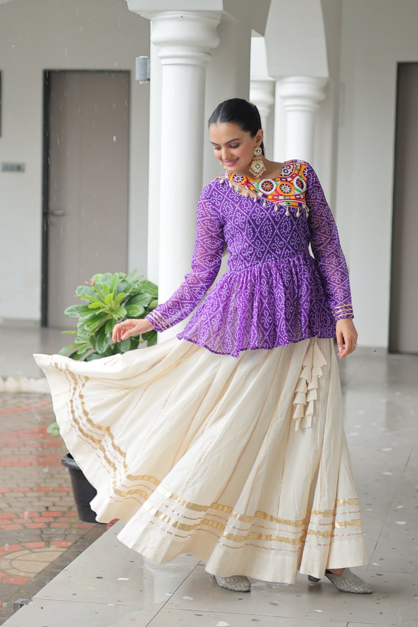 Navratri Special Kora Cotton Attractive Gota Patti Lace Top Lehenga