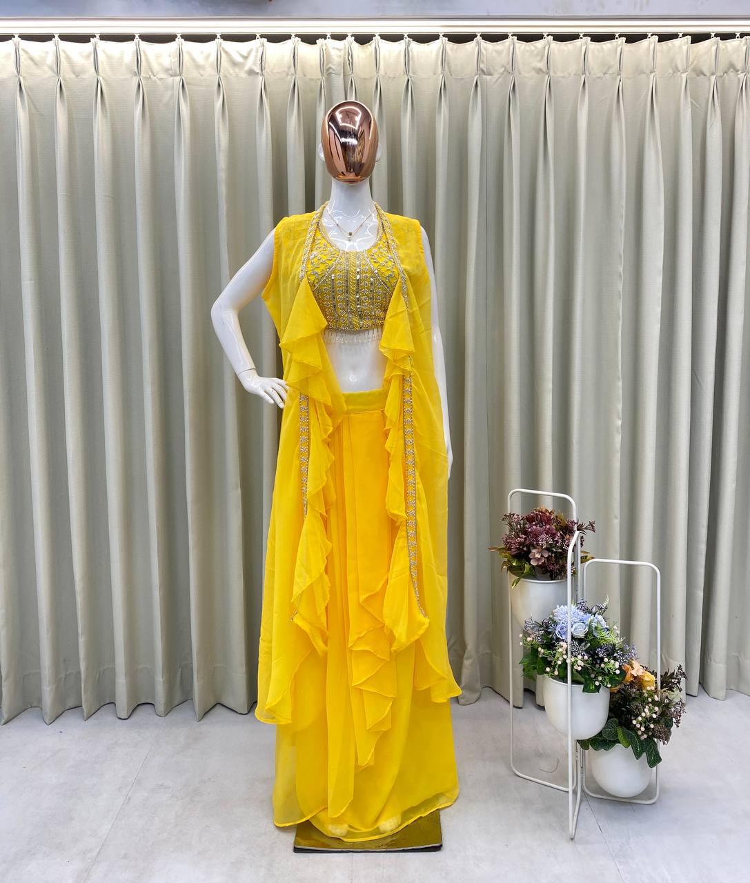 WOMEN'S WEAR WEDDING SPECIAL DHOTI SHRUG OUTFIT