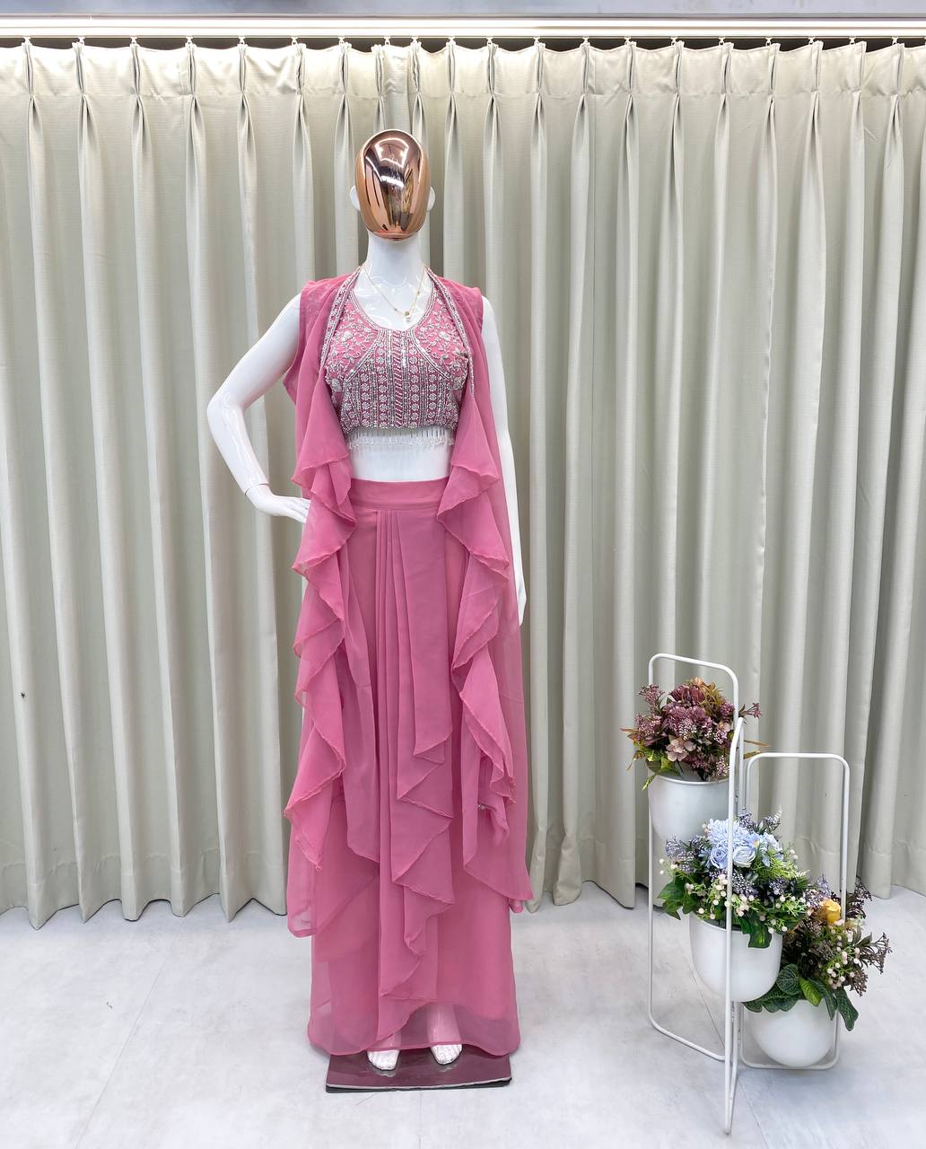 WOMEN'S WEAR WEDDING SPECIAL DHOTI SHRUG OUTFIT